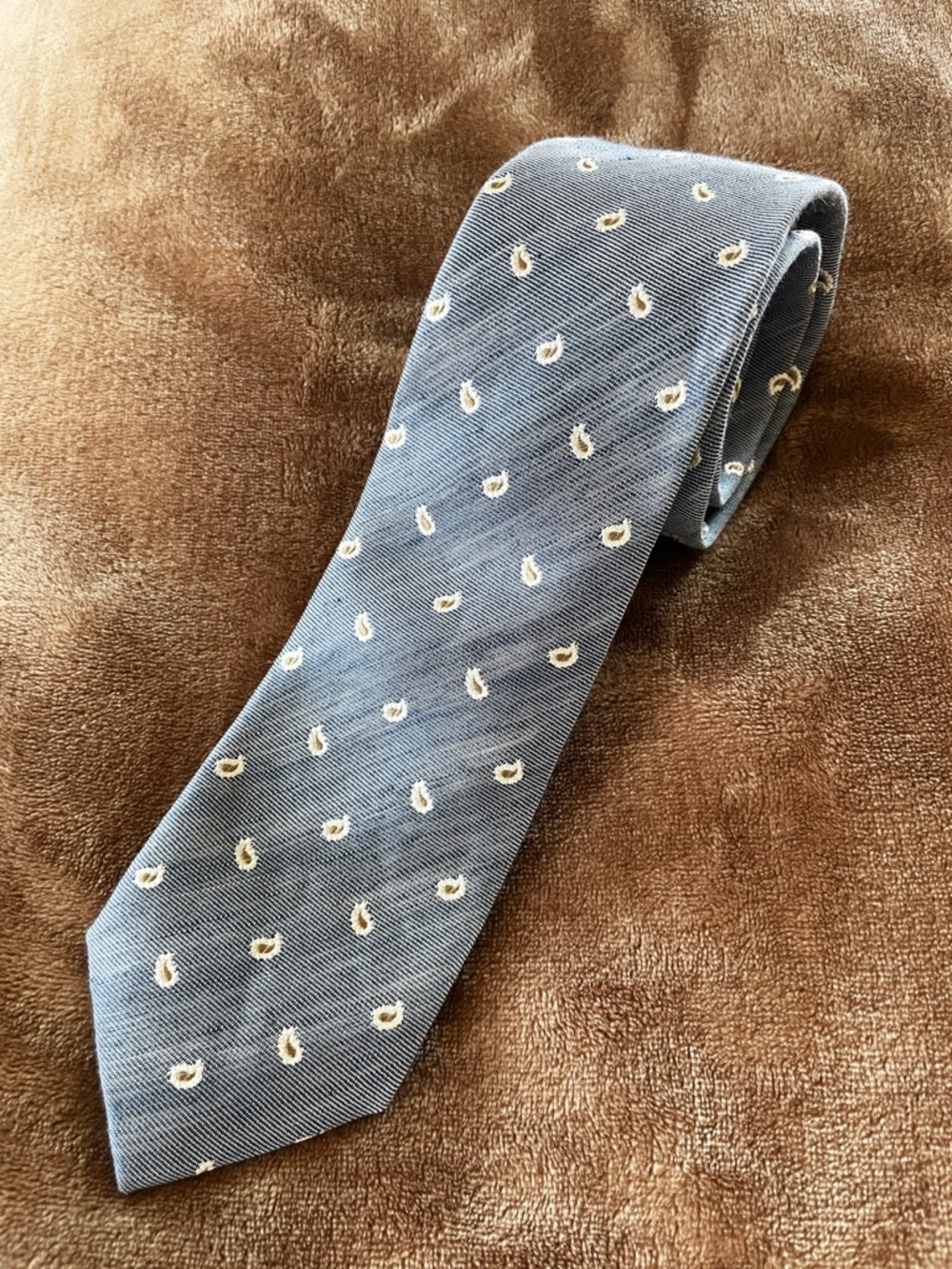 Windsor Men's Blue Paisley Pattern Linen Tie - Summer Natural Fabric